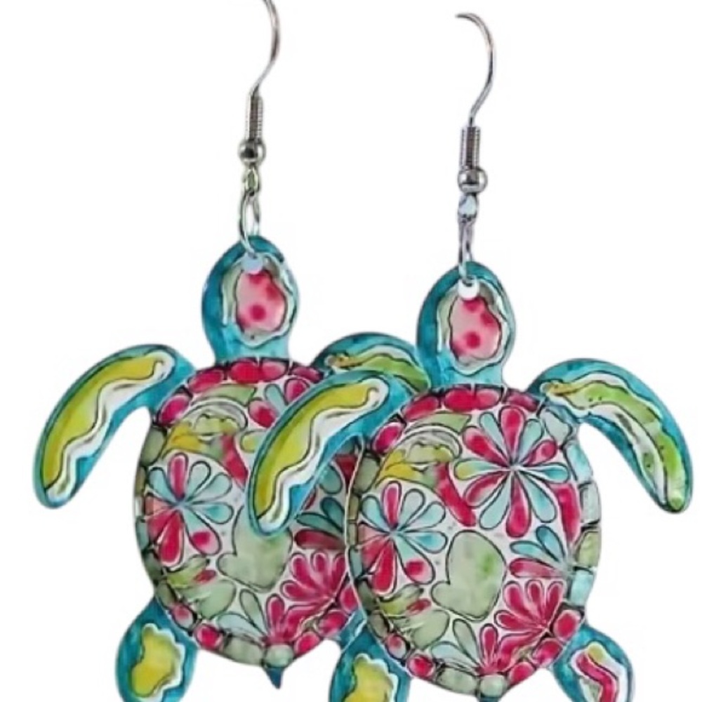 Colorful Turtle Acrylic Dangle Earrings - Picture 2 of 3